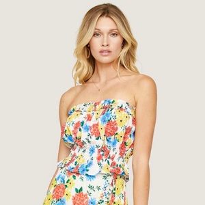 LOST + WANDER Floral Strapless Ruffle Tube Top